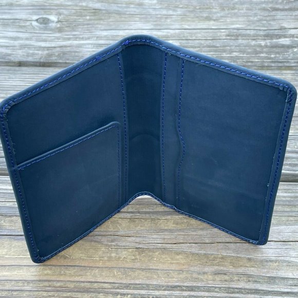 Leather Wallet Bi Fold Blue Card Holder Unisex Purse Handmade Genuine Leather - Picture 4 of 12